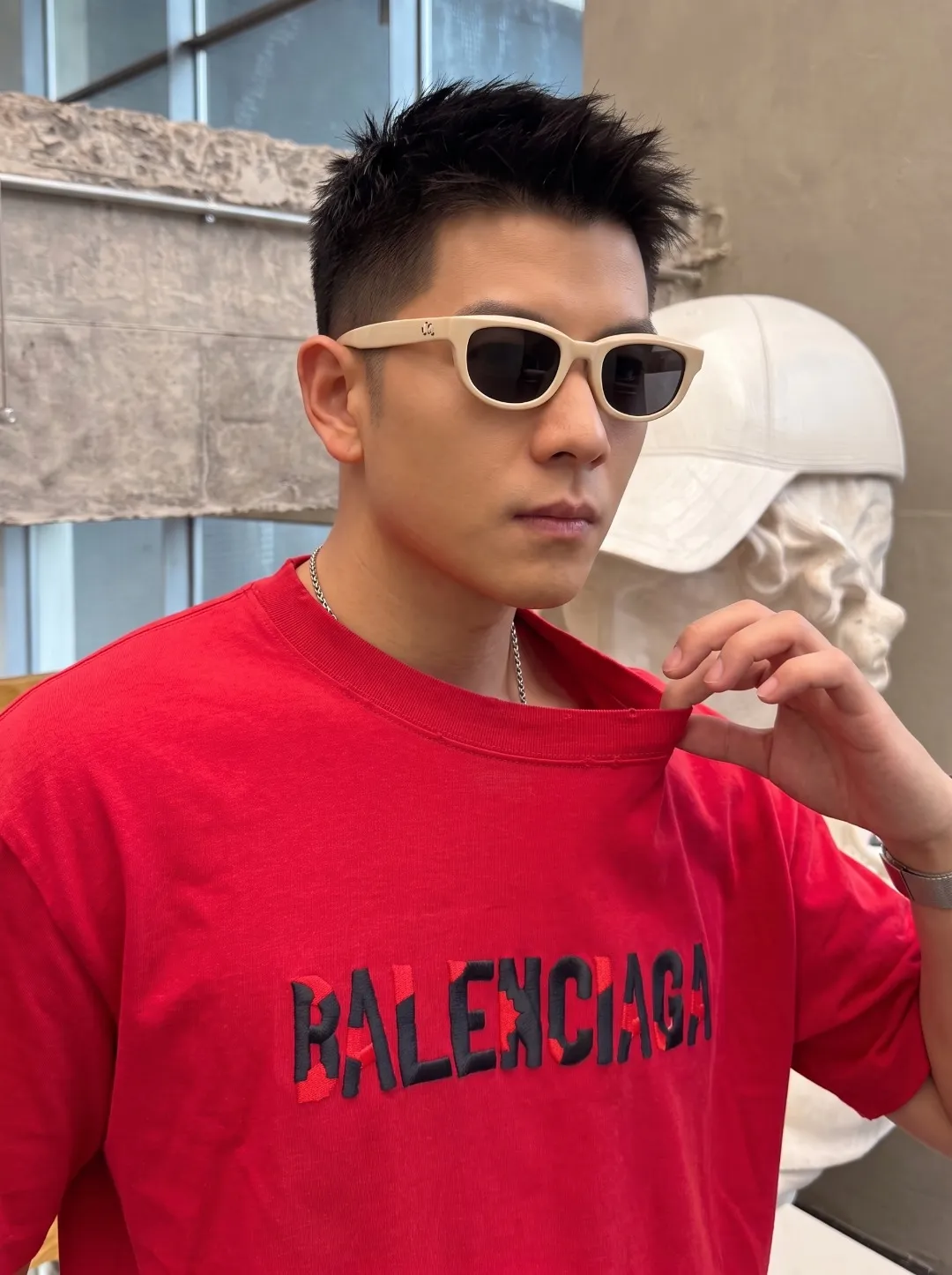 P100✨🔥 [BALENCIAGA] 2026FW short-sleeved T-shirt Premium 26s double yarn 300g fabric embroidery fraying process Color: Black White Red Size: S M L XL 2XL
